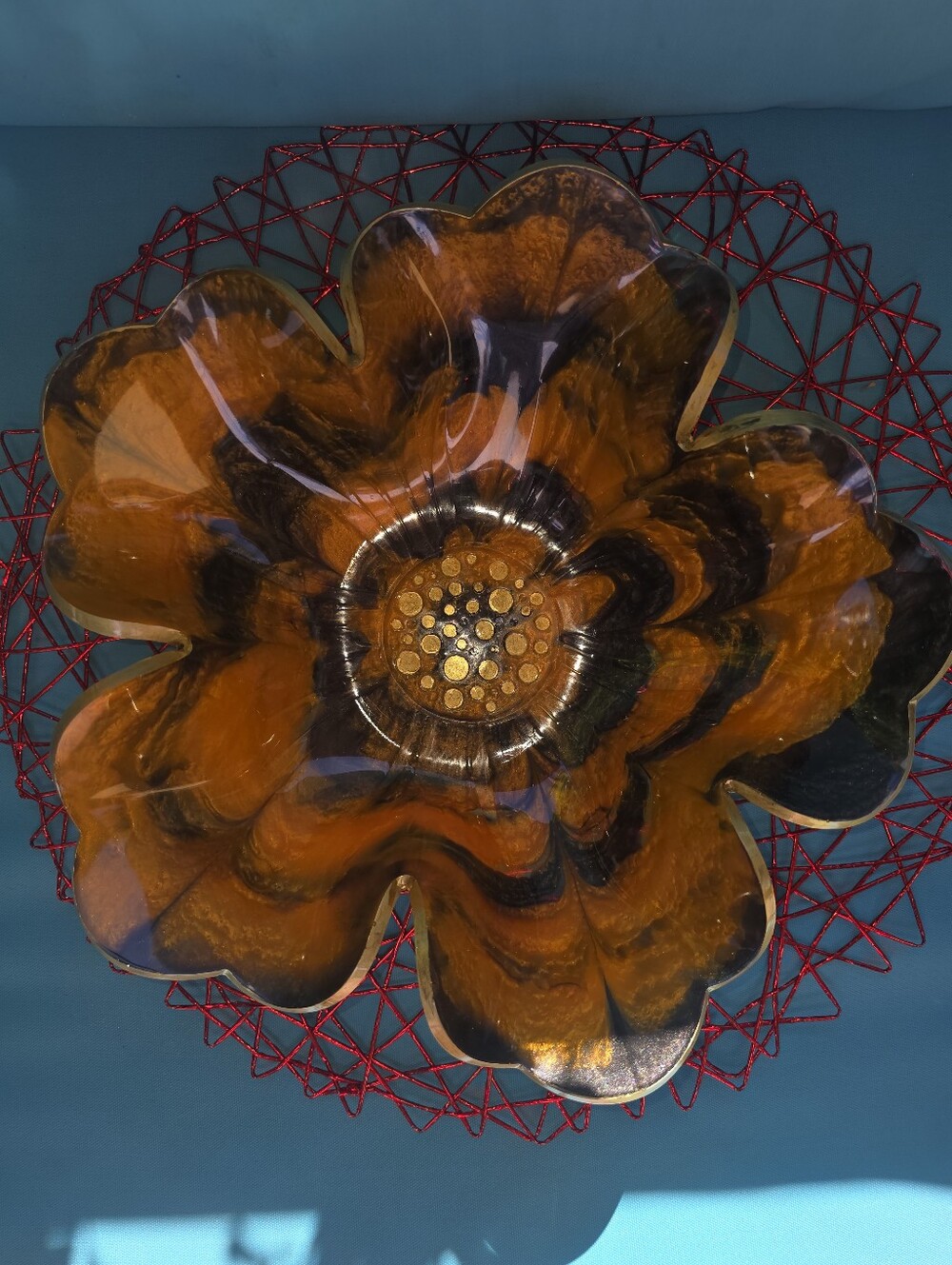 Halloween Hand-made Resin Flower Bowl in orange and Black - Decorative Home Art